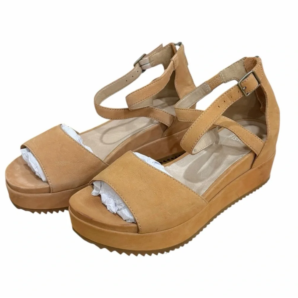 Eileen Fisher Emmy Tumbled Nubuck Platform Wedge Sandals Size 6